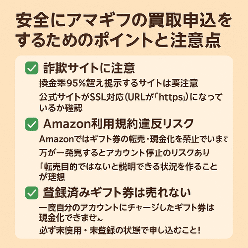 安全にアマギフの買取申込をするためのポイントと注意点